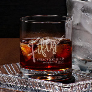 Fifty 50th birthday custom name and date rocks glass