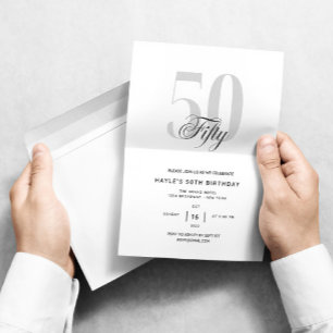 Fifty - 50th Birthday Elegant Chic Black & White Invitation