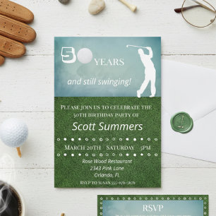Fifty 50th Birthday Golf Golfer Customize Invitation