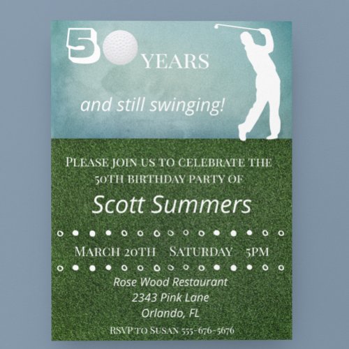 Fifty 50th Birthday Golf Golfer Customize Invitation