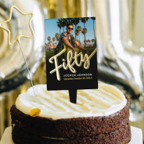 Fifty 50th birthday party photo gold black cake topper