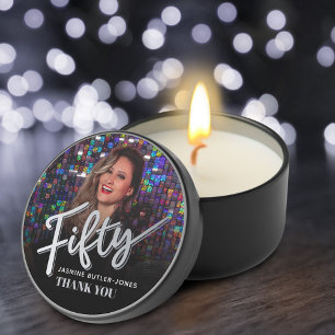 Fifty 50th birthday party photo silver favor class mini candle favors