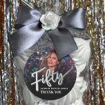 Fifty 50th birthday party photo silver favor classic round sticker<br><div class="desc">Fifty script text in silver effect color and one large photo 50th birthday favor thank you stickers. Use for a fun addition to your birthday party favors to thank your guests for coming! Personalize this 50th birthday design with your own photo, name, thanks or other wording. Other years and matching...</div>