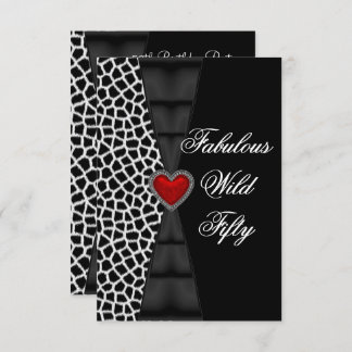 Fifty 50th Birthday Party Red Zebra Wild Black 4a Invitation