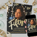 Fifty 50th Birthday photo script flat gold color Invitation<br><div class="desc">Fifty bold gold style effect script text in gold color and black. Personalize this 50th birthday party script photo birthday invitation with your own birthday party event details, and a photos of your birthday girl. Other years, a gold foil version and matching items are available. © Original design by Sarah...</div>