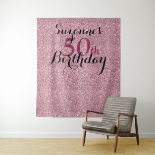 Fifty 50th Birthday Pink Glitter Party Any Age Tapestry