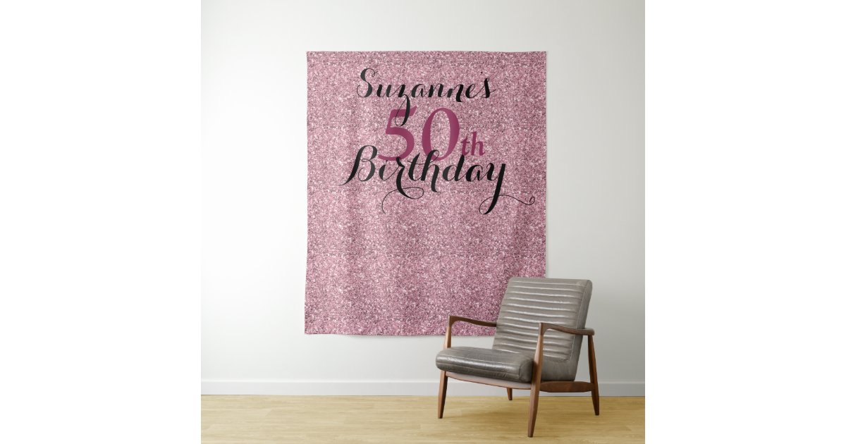 Fifty 50th Birthday Pink Glitter Party Any Age Tapestry | Zazzle