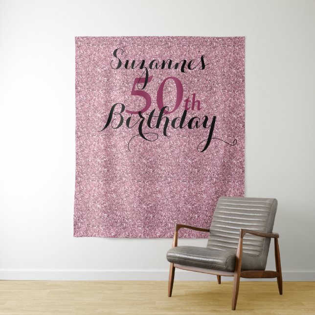 Fifty 50th Birthday Pink Glitter Party Any Age Tapestry (In Situ)