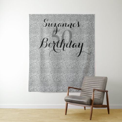 Fifty 50th Birthday Silver Glitter Party Decor 50 Tapestry