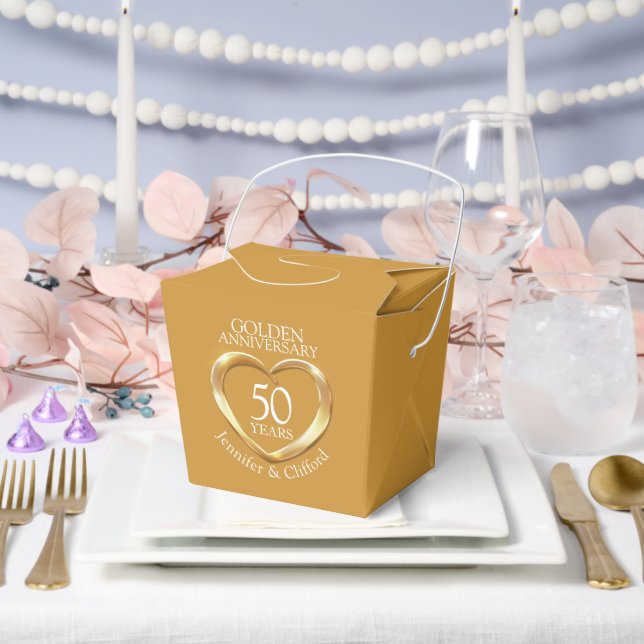 Fifty 50th heart gold wedding anniversary custom favor boxes (Wedding)