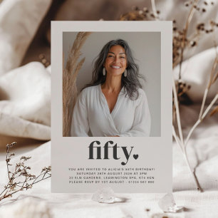 Fifty 50th Heart Square Photo Birthday Invitation