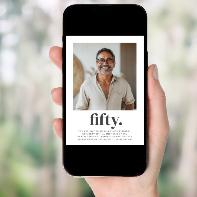 Fifty 50th Square Photo Birthday Invitation (Front Digital)