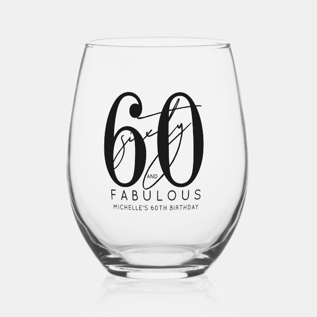 Fifty 60th Birthday Stemless Wine Glass | Zazzle