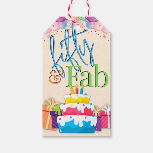 Fifty and Fab Colorful Birthday Gift Tags