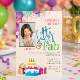 Fifty and Fab Colorful Birthday Party Invitation