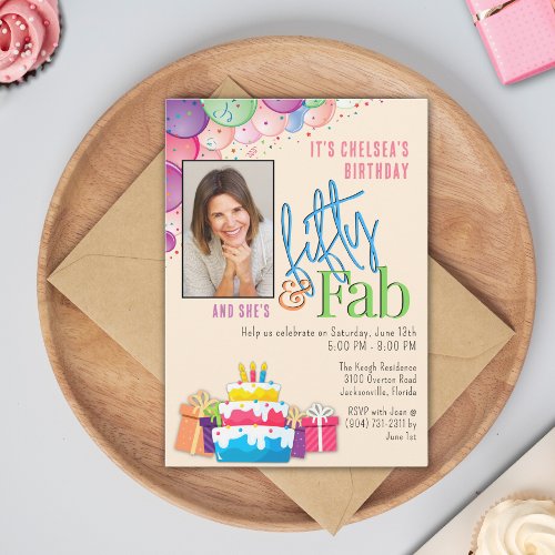Fifty and Fab Colorful Birthday Party Invitation
