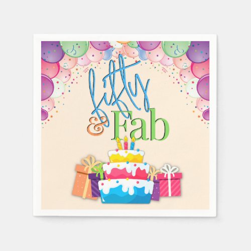 Fifty and Fab Colorful Birthday Party Napkins