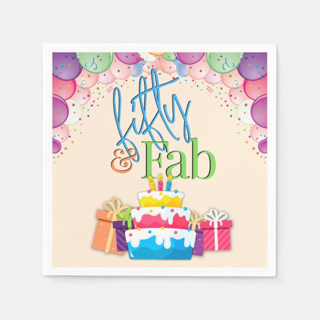 Fifty and Fab Colorful Birthday Party Napkins (Front)