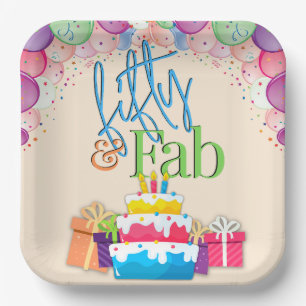Fifty and Fab Colorful Birthday Party Paper Plates