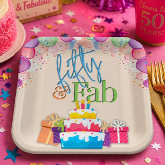 Fifty and Fab Colorful Birthday Party Paper Plates