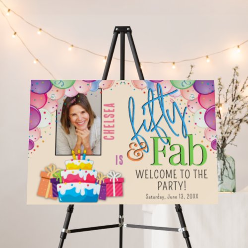 Fifty and Fab Colorful Birthday Party Welcome Sign
