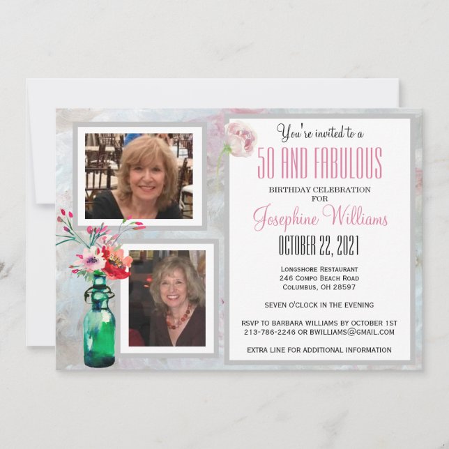 Fifty and Fab Invitation Birthday Party Photos  (Front)