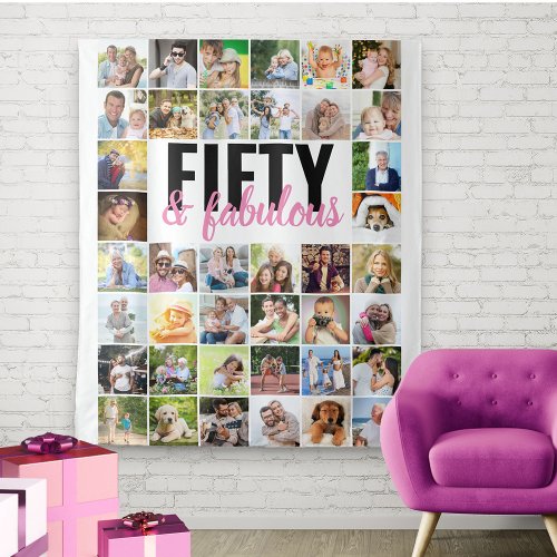 Fifty and Fabulous 40 Photo Collage Birthday Tapestry