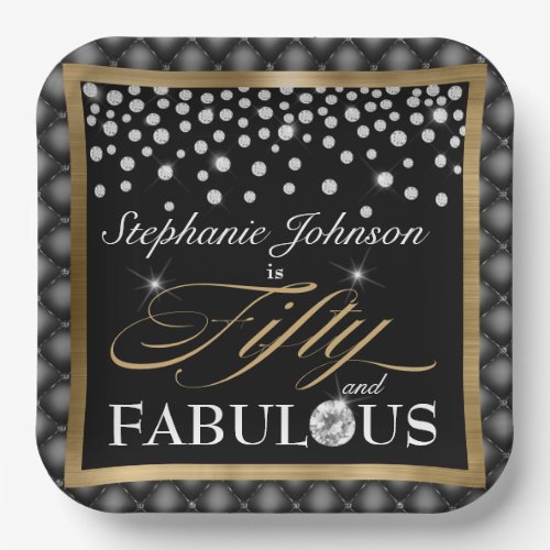 Fifty and Fabulous 50th Birthday Black Gold Chic Paper Plates