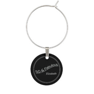 Fifty and fabulous 50th birthday black wine charm