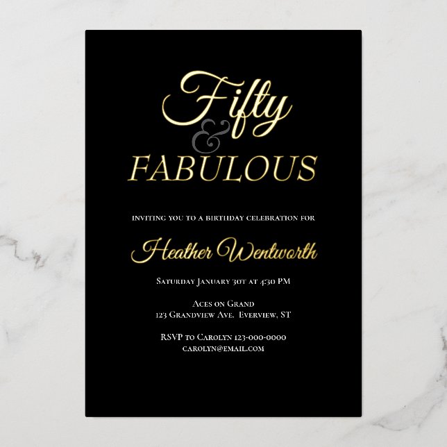 Fifty and Fabulous 50th Birthday Elegant Foil Invitation (Front)