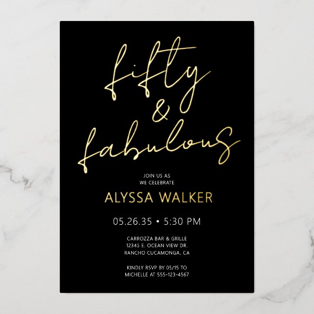 Fifty and Fabulous 50th Birthday Foil Invitation (Front)