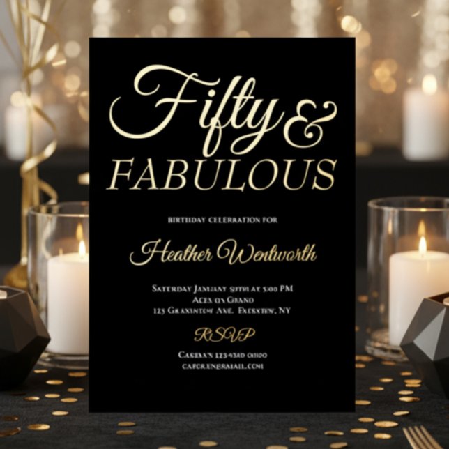 Fifty and Fabulous 50th Birthday Foil Script Foil Invitation (Creator Uploaded)