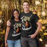 Fifty and fabulous, 50th birthday gold script  T-Shirt<br><div class="desc">Fifty and fabulous,  50th birthday half century gold colored effect script text add your own photo. Personalize this 50th birthday shirt with your message and square shaped photo of your birthday girl. Other years and matching items are available. © Original design by Sarah Trett for www.mylittleeden.com on Zazzle.</div>