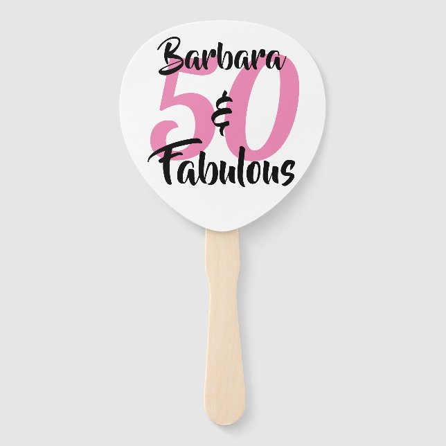 Fifty and Fabulous 50th Birthday Party Custom Pink Hand Fan (Front)