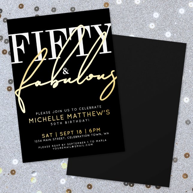 Fifty And Fabulous 50th Birthday Party Gold Foil Invitation (Fifty And Fabulous 50th Birthday Party Gold Foil Invitation)