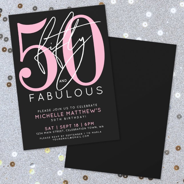 Fifty And Fabulous 50th Birthday Party Invitation (Fifty And Fabulous Modern 50th Birthday Party Invitation)