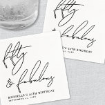 Fifty And Fabulous 50th Birthday Party Napkins<br><div class="desc">Fifty & Fabulous Birthday Party Cocktail Napkin. Celebrate in style with this bold and modern napkin design, featuring “Fifty & Fabulous” prominently across most of the space in flowing handwritten script for a chic, celebratory look. At the bottom, there’s space to personalize with the birthday person’s name, age, and party...</div>