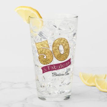 Fifty And Fabulous 50th Birthday Pink And Gold Glass by AllisonLeAnnDesign at Zazzle