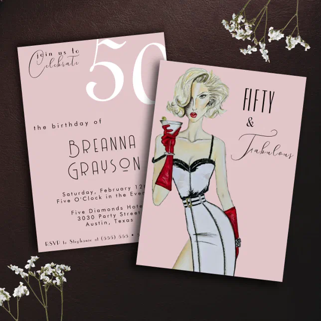 Fifty And Fabulous 50th Birthday Pink Pin Up Girl Invitation Zazzle