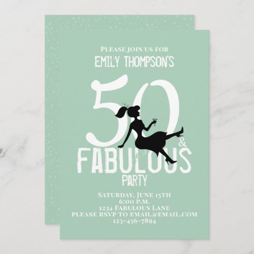 Fifty and Fabulous Birthday Modern Cocktails Mint Invitation