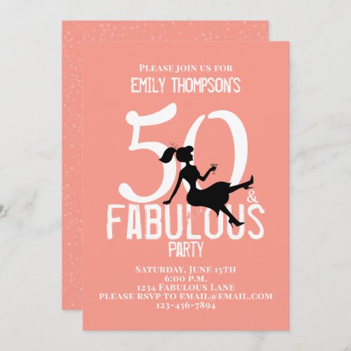 Fifty and Fabulous Birthday Modern Cocktails Peach Invitation