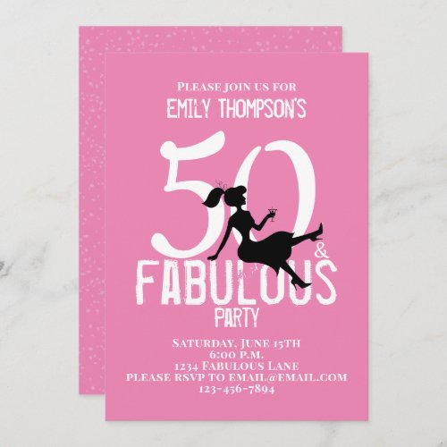 Fifty and Fabulous Birthday Modern Pink Cocktails  Invitation