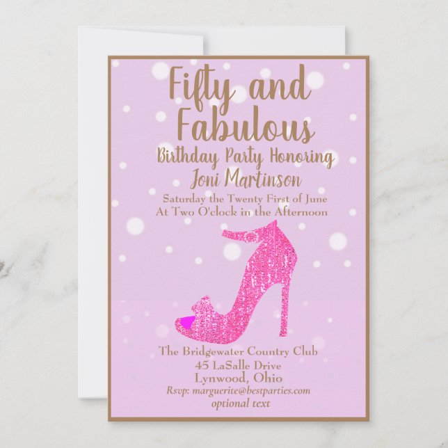 Fifty and Fabulous Birthday Party Hot Pink Glitter Invitation (Front)