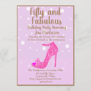 Fifty and Fabulous Birthday Party Hot Pink Glitter Invitation