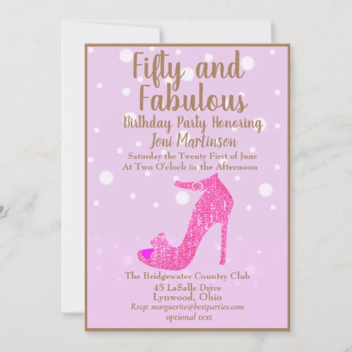 Fifty and Fabulous Birthday Party Hot Pink Glitter Invitation