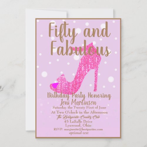 Fifty and Fabulous Birthday Party Hot Pink Glitter Invitation