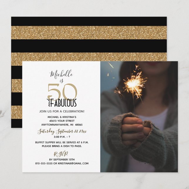 Fifty and Fabulous Birthday Party Photo Invitation (Front/Back)