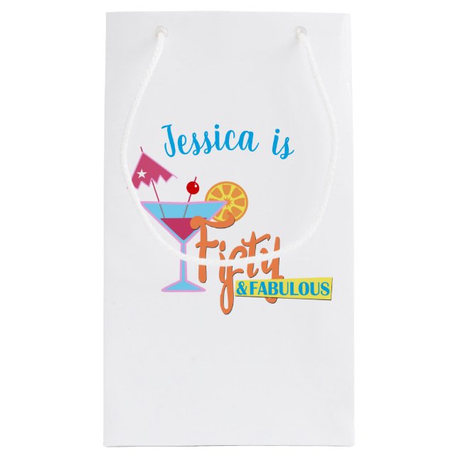 Fifty and Fabulous Birthday Party Retro Small Gift Bag (Back)