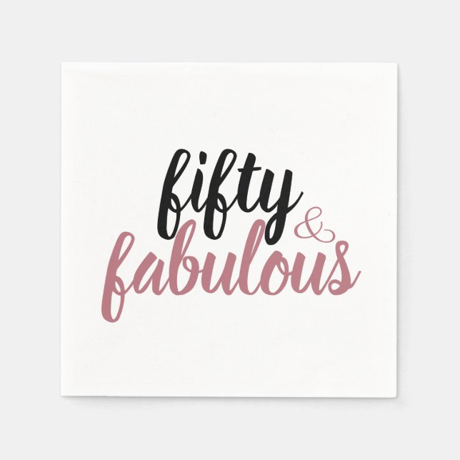 Fifty And Fabulous Birthday Party Rose Gold Black Napkins (Front)