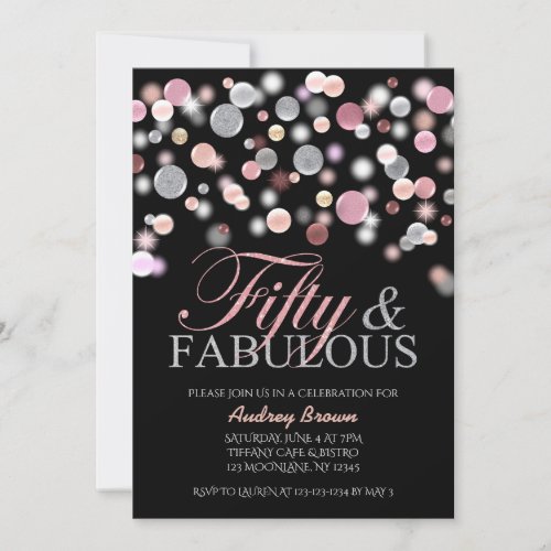 Fifty and Fabulous Birthday Pink Glitters 50th Invitation